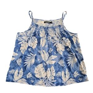 Lauren Ralph Lauren Womens Smocked Tropical Leaf Tank Top Blue Size L
